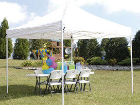 Tent Pop up 10x15 tent w/ 12 Brown Chairs & 2 6ft Tables Tent Pop up 10x15 tent w/ 12 Brown Chairs & 2 6ft Tables